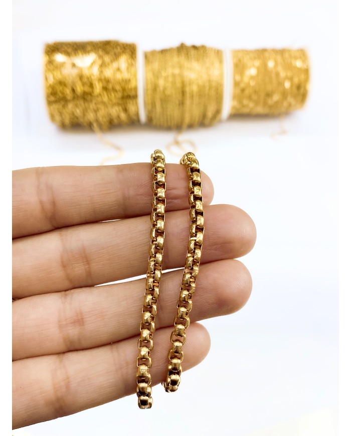 Çelik Geçmeli Kare Zincir Kolye Bileklik Altın Renk mm - 1m