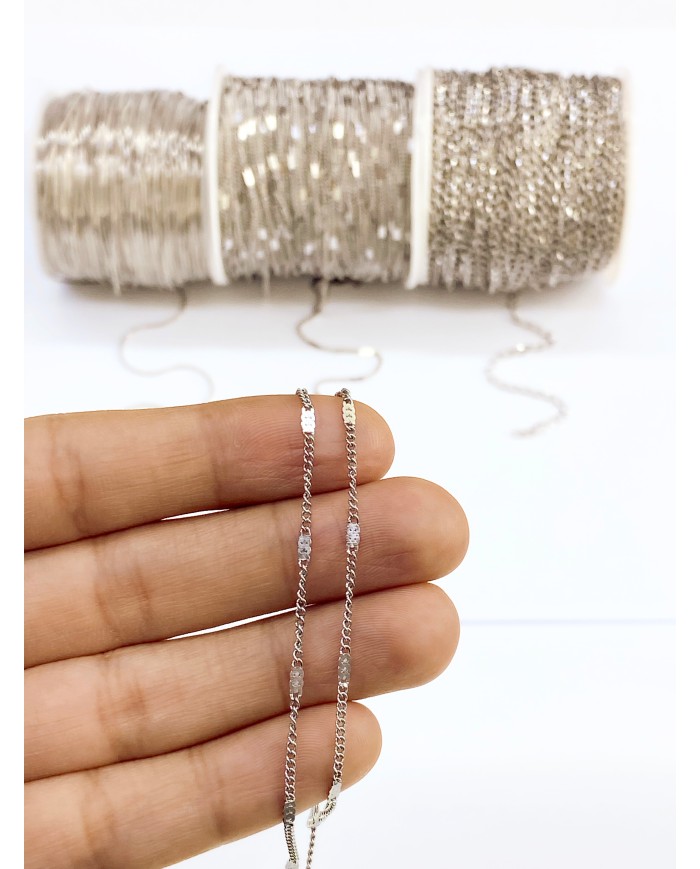 Çelik Ara Ezmeli Zincir Kolye Bileklik Nikel Renk mm - 1m