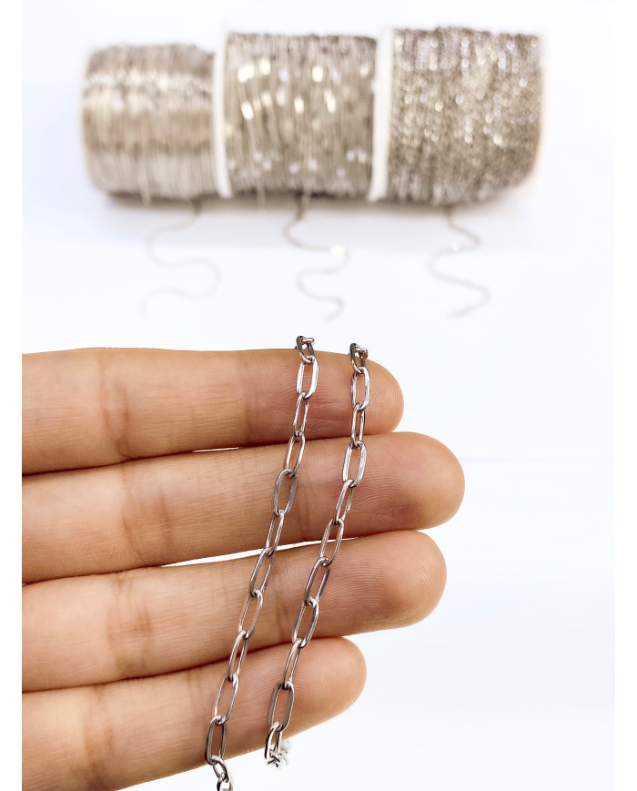Çelik Ataç Zincir Kolye Bileklik Nikel Renk 3x4mm - 1m