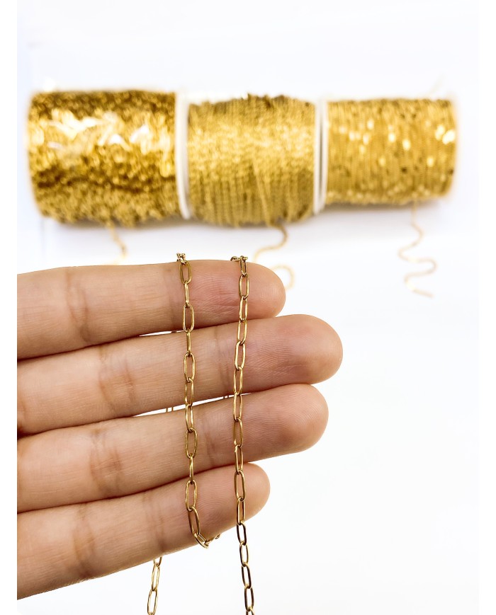 Çelik Ataç Zincir Kolye Bileklik Altın Renk 3x4mm - 1m