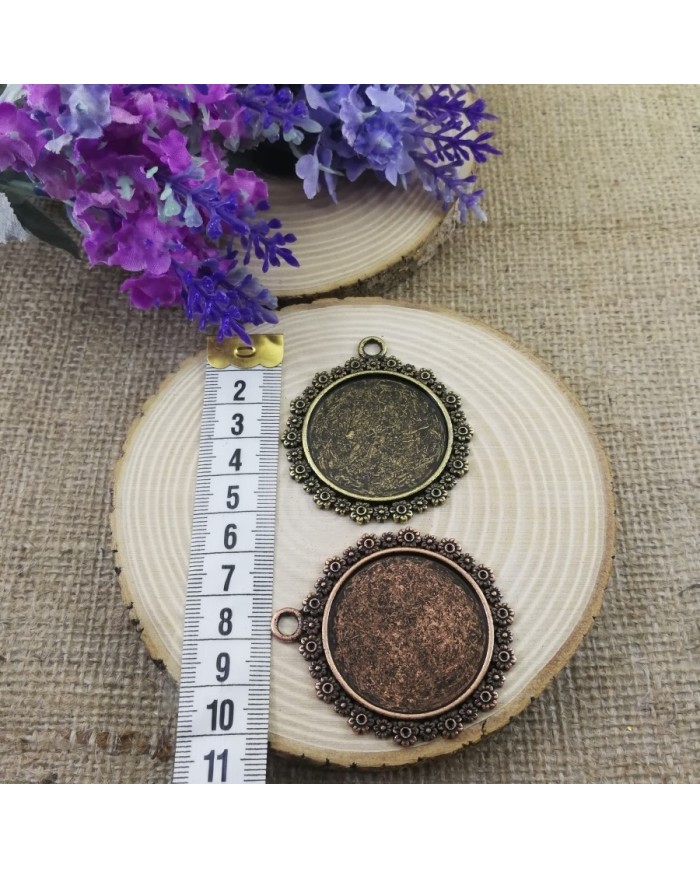 Kolye Ucu - Kenarı Şekilli Yuvarlak Eskitme Antik Sarı