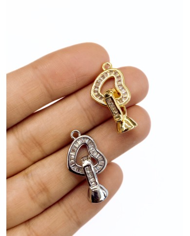 Pirinç Zirkon Taşlı Kapamalı Kalp Uç Nikel - 1 Adet