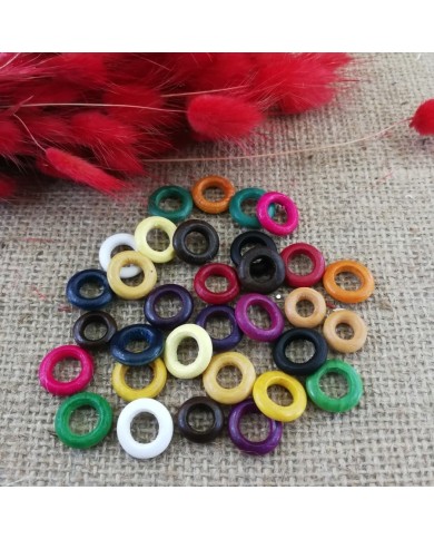 Halka Kuş Gözü Ahşap Boncuk - 25 Adet - Siyah