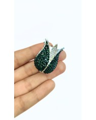 Zamak Yeşil Kristal Taşlı Lale Model Tesbih İmamesi Nikel – 30x32mm