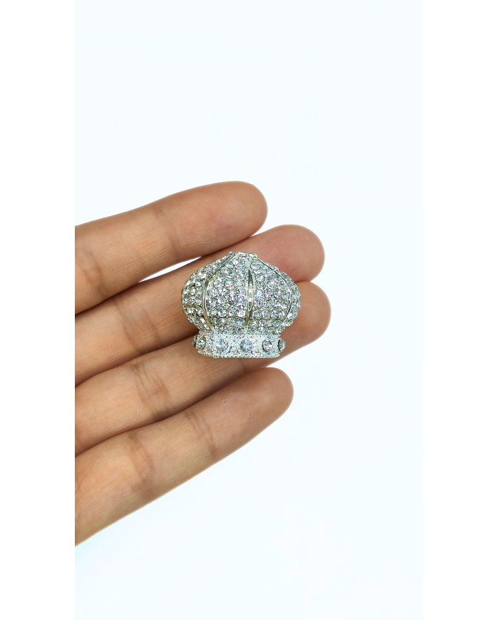 Zamak Şeffaf Kristal Taşlı Kubbe Model Tesbih İmamesi Nikel – 27x23mm