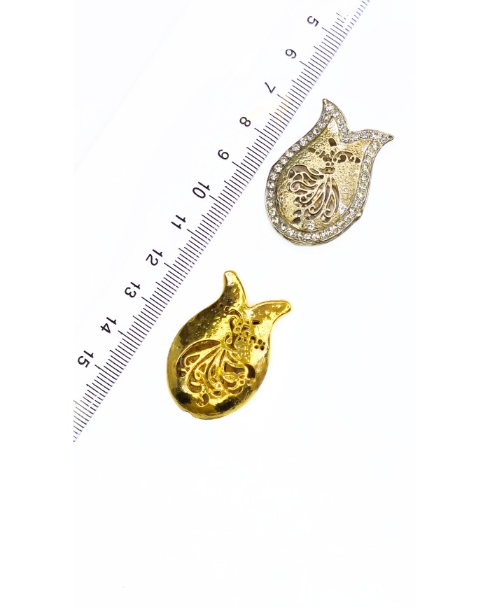 Zamak Zirkon Taşlı Lale Model Mevlana Motifli Tesbih İmamesi Nikel - 24x35mm