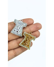 Zamak Kaftan Model Zirkon Taşlı Tesbih İmamesi Sarı - 25x30mm