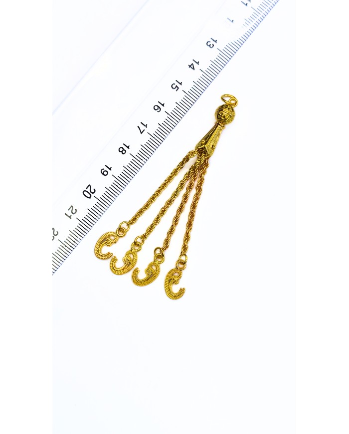 4’lü Zincir Püsküllü El Hamsa Uçlu Tesbih İmamesi Sarı