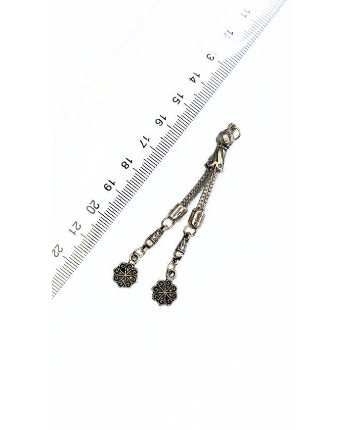Zamak 2'li Zincir Püsküllü Çiçek Uçlu Tesbih İmamesi Nikel