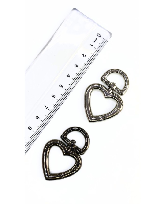 Yaylı Kanca Anahtarlık Çanta Askı Aparatı Kalp Antrasit 31x46mm - 1 Adet