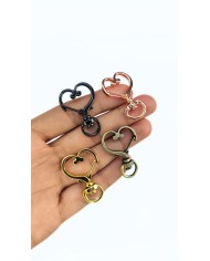 Yaylı Kanca Anahtarlık Çanta Askı Aparatı Kalp Siyah 24x34mm - 1 Adet