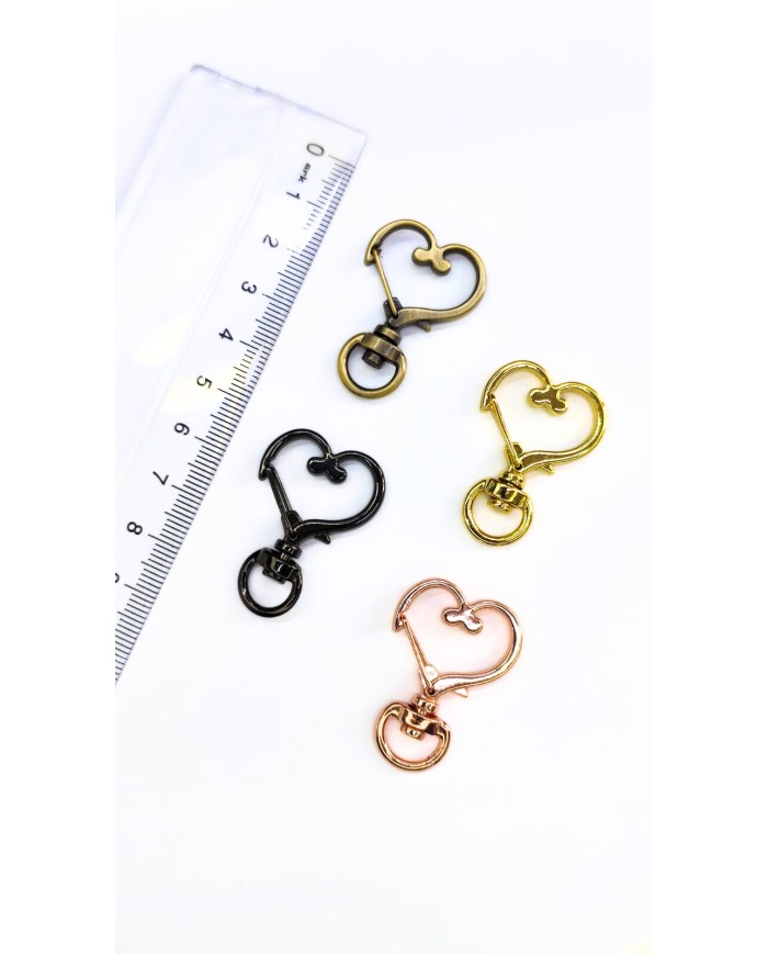 Yaylı Kanca Anahtarlık Çanta Askı Aparatı Kalp Siyah 24x34mm - 1 Adet