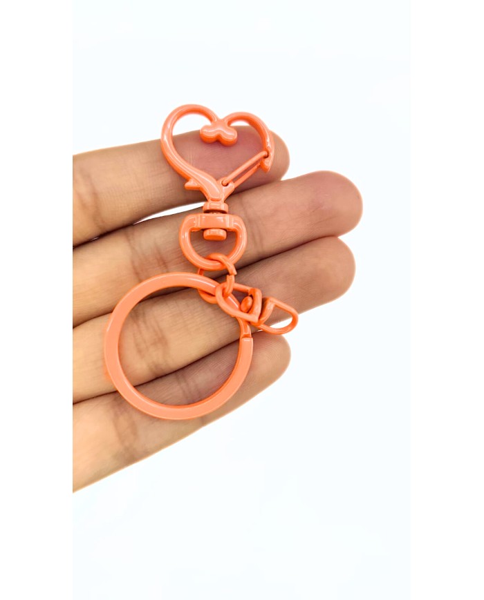 Yaylı Kanca ve Çift Tur Halka Anahtarlık Çanta Askı Aparatı Kalp Turuncu - 1 Adet