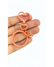 Yaylı Kanca ve Çift Tur Halka Anahtarlık Çanta Askı Aparatı Kalp Turuncu - 1 Adet