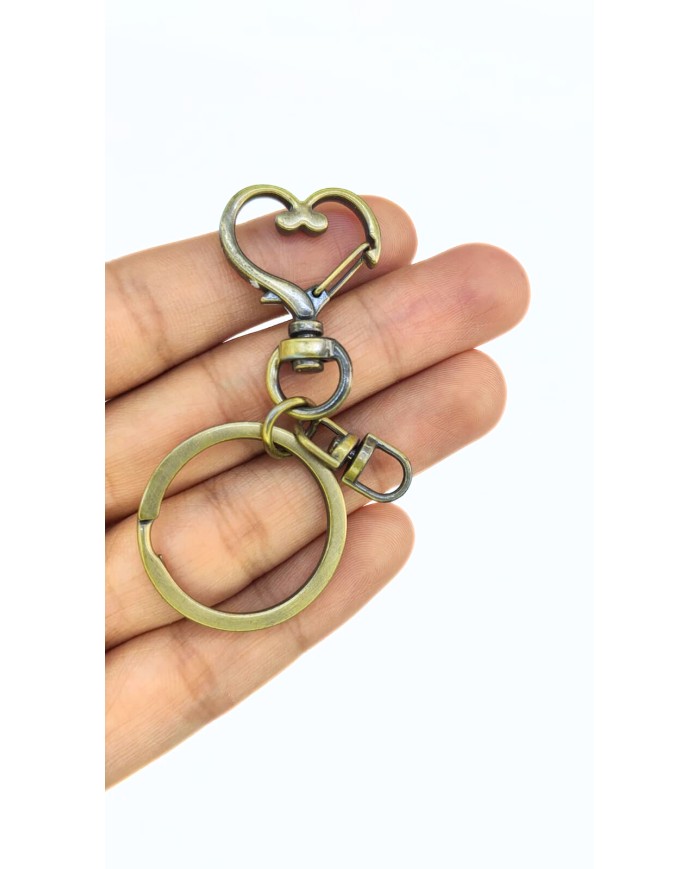 Yaylı Kanca ve Çift Tur Halka Anahtarlık Çanta Askı Aparatı Kalp Antik Yeşil - 1 Adet