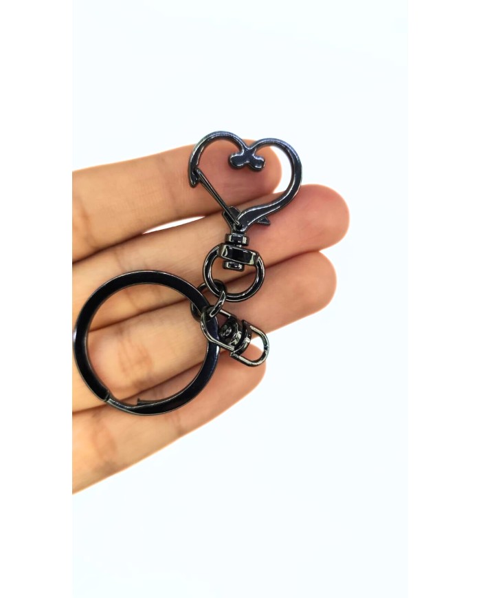 Yaylı Kanca ve Çift Tur Halka Anahtarlık Çanta Askı Aparatı Kalp Antrasit - 1 Adet