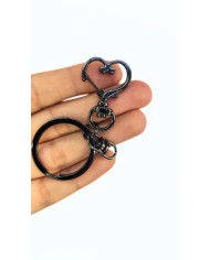 Yaylı Kanca ve Çift Tur Halka Anahtarlık Çanta Askı Aparatı Kalp Antrasit - 1 Adet