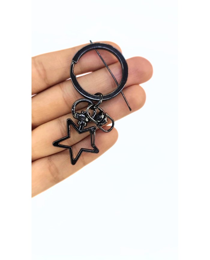 Yaylı Kanca ve Çift Tur Halka Anahtarlık Çanta Askı Aparatı Yıldız Antrasit - 1 Adet