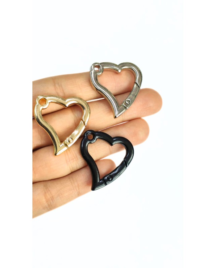 Yaylı Kanca Anahtarlık Çanta Askı Aparatı Kalp Siyah 29x31mm - 1 Adet
