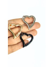Yaylı Kanca Anahtarlık Çanta Askı Aparatı Kalp Siyah 29x31mm - 1 Adet