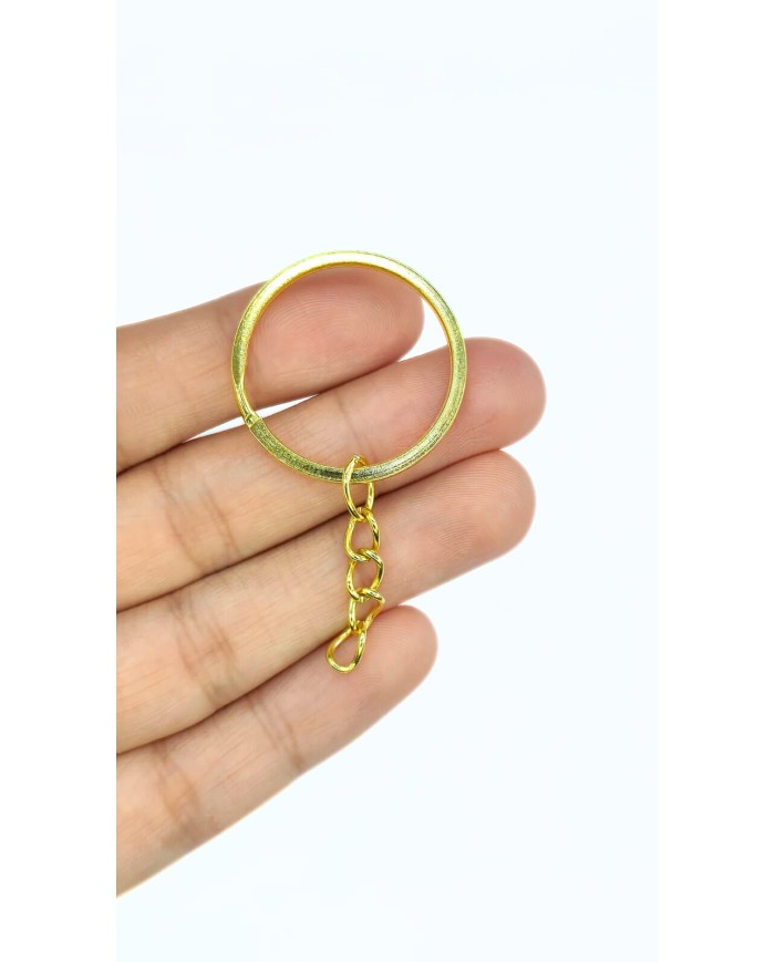 Yuvarlak Anahtarlıık Halkası ve Uzatma Zinciri Sarı 25mm - 1 Adet