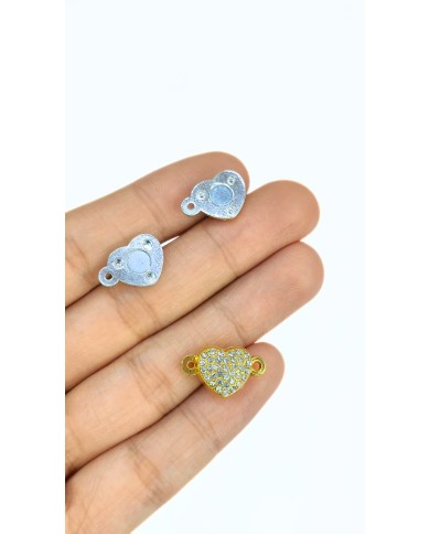 Mıknatıslı Zirkon Taşlı Kalp Kolye Bileklik Kilidi Kapama Nikel - 1 Adet