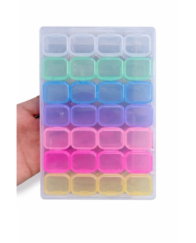 Şeffaf Boncuk Kutusu Organizer Kilitli Dikdörtgen - 28 Gözlü