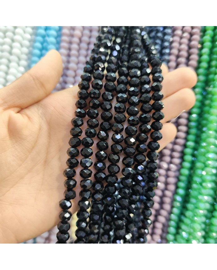 8mm İpe Dizili Kristal Boncuk Siyah - 10 Dizi