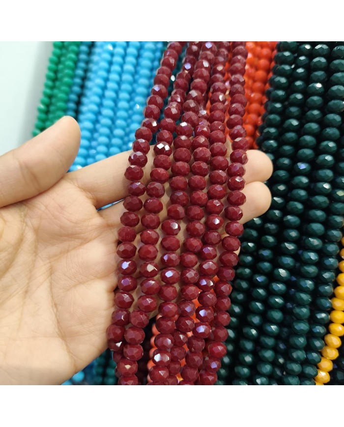 8mm İpe Dizili Kristal Boncuk Mat Bordo - 10 Dizi