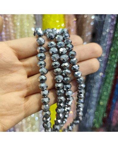 8mm İpe Dizili Kristal Boncuk Mat Janjanlı Gri - 10 Dizi