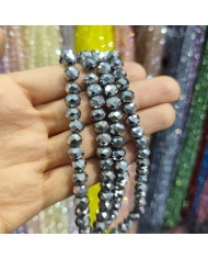 8mm İpe Dizili Kristal Boncuk Mat Janjanlı Gri - 10 Dizi