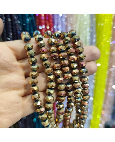 8mm İpe Dizili Kristal Boncuk Metalik Kaplama Janjanlı Yağ Yeşili - 10 Dizi