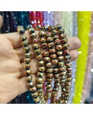 8mm İpe Dizili Kristal Boncuk Metalik Kaplama Janjanlı Yağ Yeşili - 10 Dizi