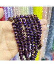8mm İpe Dizili Kristal Boncuk Metalik Kaplama Mor - 10 Dizi