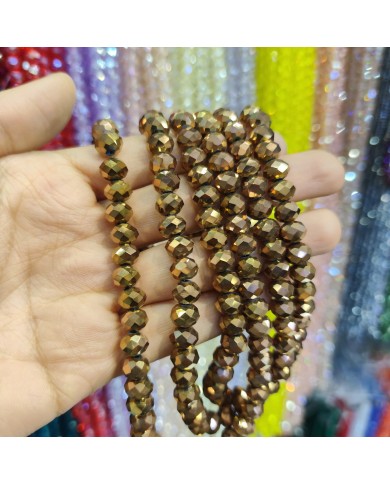 8mm İpe Dizili Kristal Boncuk Metalik Kaplama Janjanlı Bakır - 10 Dizi