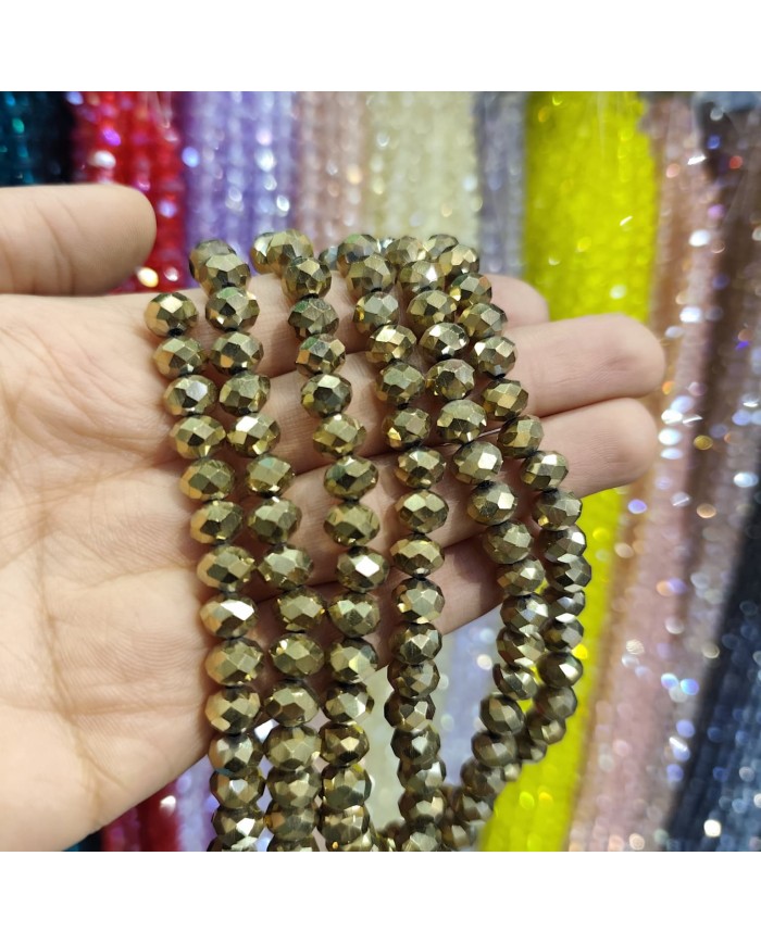 8mm İpe Dizili Kristal Boncuk Metalik Kaplama Janjanlı Yağ Yeşili - 10 Dizi