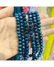 8mm İpe Dizili Kristal Boncuk Metalik Kaplama Mavi - 10 Dizi