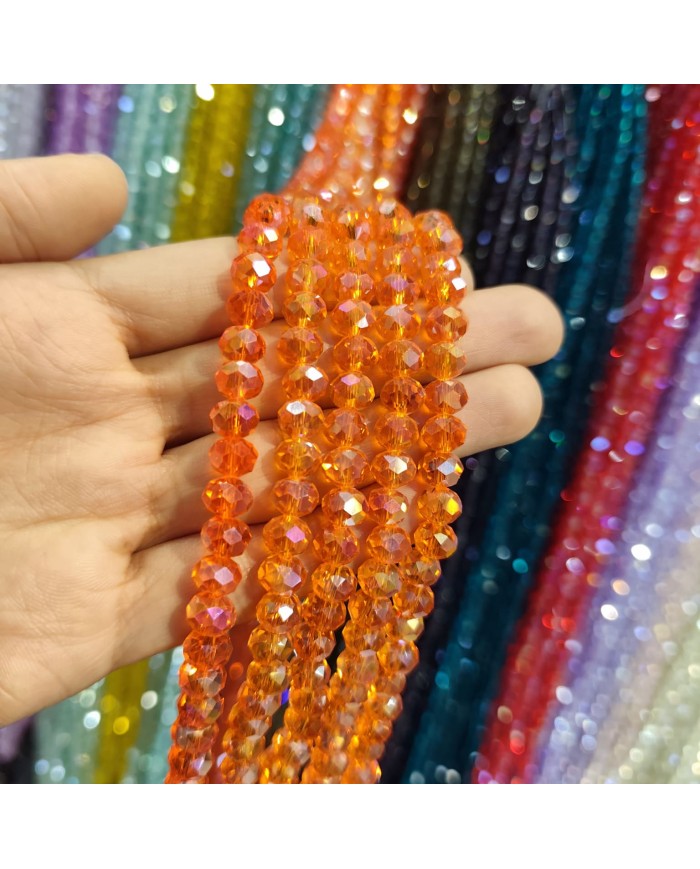 8mm İpe Dizili Kristal Boncuk Şeffaf Koyu Turuncu - 10 Dizi