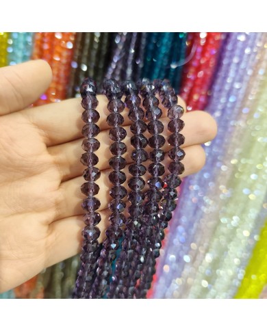 8mm İpe Dizili Kristal Boncuk Şeffaf Koyu Mor - 10 Dizi