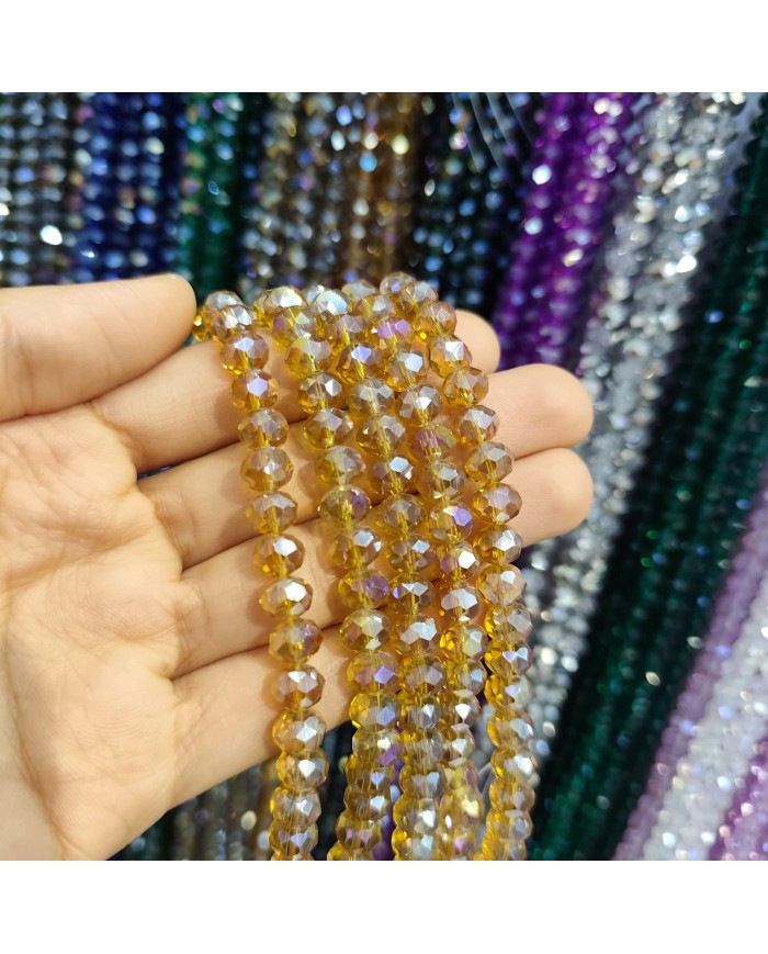 8mm İpe Dizili Kristal Boncuk Şeffaf Janjanlı Bal Rengi - 10 Dizi