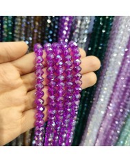 8mm İpe Dizili Kristal Boncuk Şeffaf Janjanlı Fuşya Mor - 10 Dizi