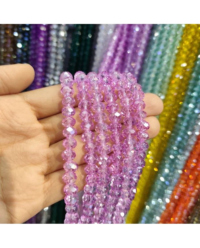 8mm İpe Dizili Kristal Boncuk Şeffaf Janjanlı Fuşya - 10 Dizi