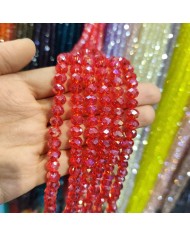 8mm İpe Dizili Kristal Boncuk Şeffaf Janjanlı Kırmızı - 10 Dizi