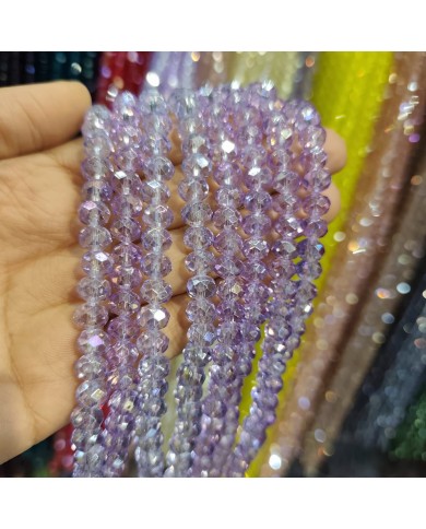 8mm İpe Dizili Kristal Boncuk Şeffaf Janjanlı Açık Mor - 10 Dizi