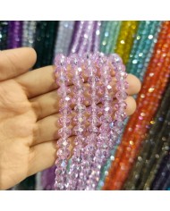 8mm İpe Dizili Kristal Boncuk Şeffaf Janjanlı Pembe - 10 Dizi