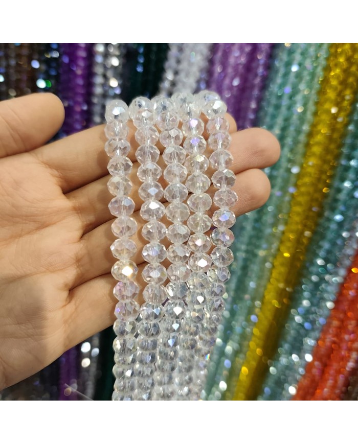 8mm İpe Dizili Kristal Boncuk Janjanlı Şeffaf - 10 Dizi