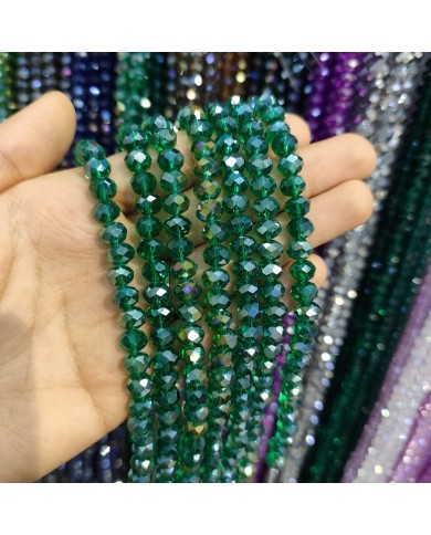 8mm İpe Dizili Kristal Boncuk Şeffaf Janjanlı Koyu Yeşil - 10 Dizi