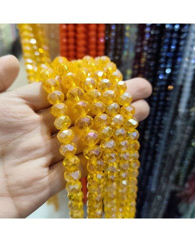 10mm İpe Dizili Kristal Boncuk Şeffaf Janjanlı Sarı - 10 Dizi