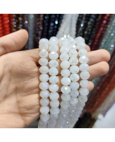 10mm İpe Dizili Kristal Boncuk Mat Kırık Beyaz - 10 Dizi