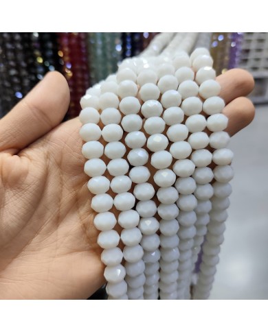 10mm İpe Dizili Kristal Boncuk Mat Beyaz - 10 Dizi